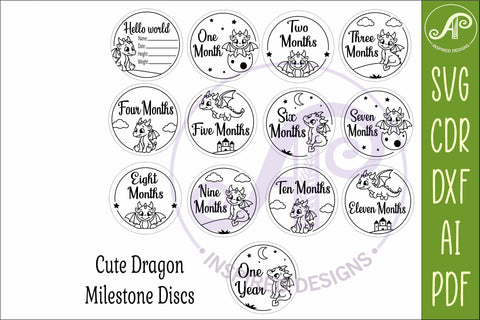 Cute Baby Dragon Milestone Discs, Monthly Baby Photo Props, SVG APInspireddesigns 