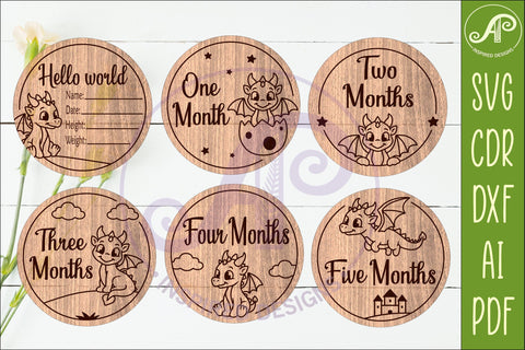 Cute Baby Dragon Milestone Discs, Monthly Baby Photo Props, SVG APInspireddesigns 