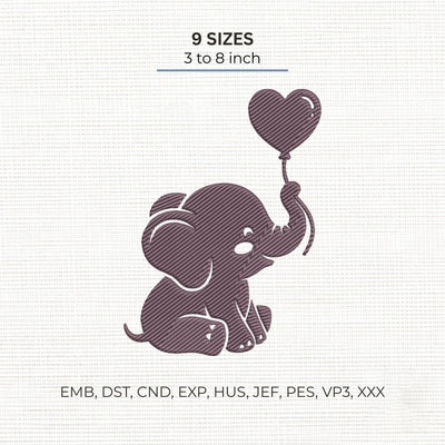 Cute Baby Elephant Balloon Embroidery Design – Heart Balloon Elephant Machine Embroidery File Embroidery/Applique DESIGNS PatternFeed8 