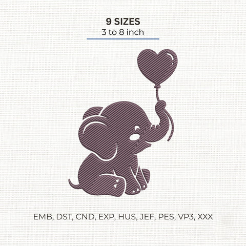 Cute Baby Elephant Balloon Embroidery Design – Heart Balloon Elephant Machine Embroidery File Embroidery/Applique DESIGNS PatternFeed8 