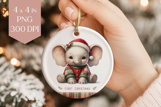 Cute Baby Elephant Christmas Ornament Sublimation PNG Sublimation BijouBay 