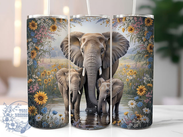 Cute Baby Elephant Tumbler, Cute Elephant Tumbler, Wildlife Family Wrap, Whimsical Animal Wrap, Rustic Elephant Wrap, Sublimation Design, Trendy Gift Idea Sublimation ToriDesigns 