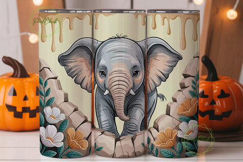 Cute Baby Elephant Tumbler Wrap Sublimation PixelChick 
