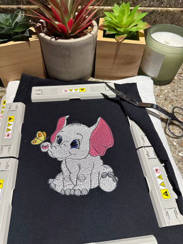 Cute Baby Elephant w/ Butterfly Embroidery Design 4 Sizes - File formats in pes,dst,jef,xxx,exp,vip,vp3, gift, nursery, Embroidery/Applique DESIGNS AestheticdesignsE 