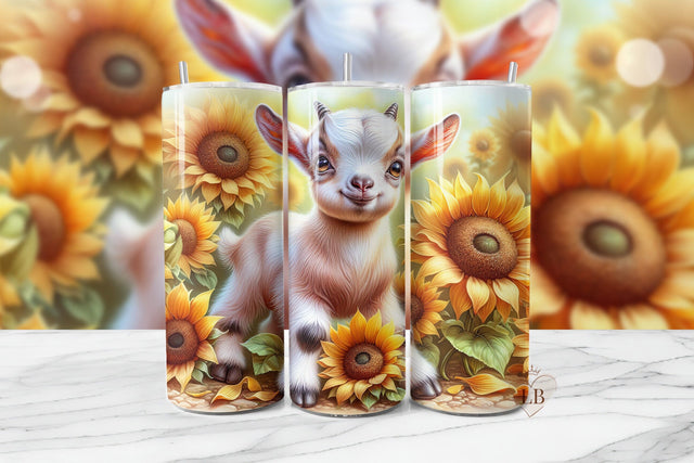 Cute Baby Goat & Sunflower Tumbler Wrap Sublimation Design Sublimation BijouBay 