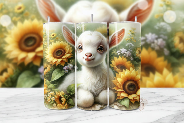 Cute Baby Goat & Sunflower Tumbler Wrap Sublimation Design Sublimation BijouBay 
