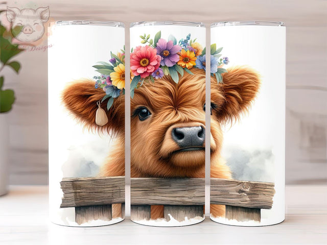 Cute baby Highland Cow 20oz Tumbler Png, Straight & Tapered Tumbler Png, Cute Floral Animal Tumbler Png, Digital Download PNG Sublimation Lara' s Designs 