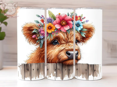 Cute baby Highland Cow 20oz Tumbler Png, Straight & Tapered Tumbler Png, Cute Floral Animal Tumbler Png, Digital Download PNG Sublimation Lara' s Designs 