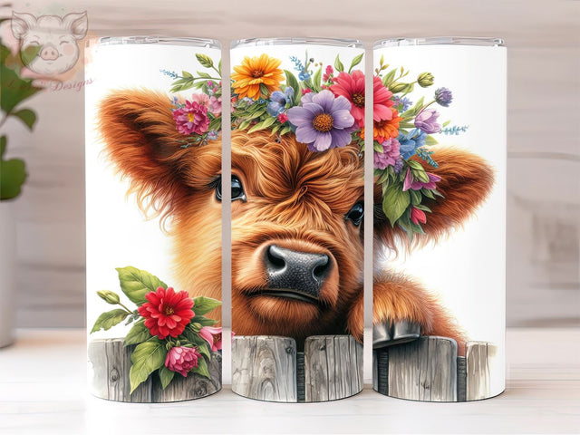 Cute baby Highland Cow 20oz Tumbler Png, Straight & Tapered Tumbler Png, Cute Floral Animal Tumbler Png, Digital Download PNG Sublimation Lara' s Designs 
