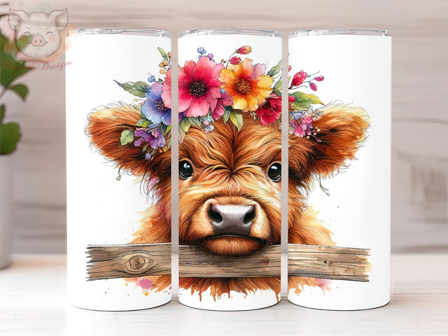 Cute baby Highland Cow 20oz Tumbler Png, Straight & Tapered Tumbler Png, Cute Floral Animal Tumbler Png, Digital Download PNG Sublimation Lara' s Designs 