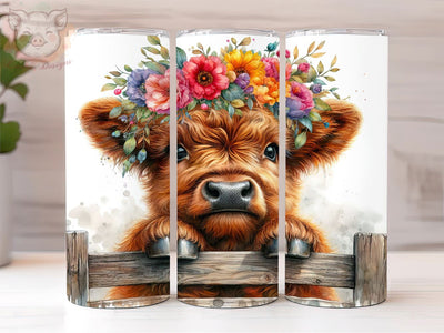 Cute baby Highland Cow 20oz Tumbler Png, Straight & Tapered Tumbler Png, Cute Floral Animal Tumbler Png, Digital Download PNG Sublimation Lara' s Designs 