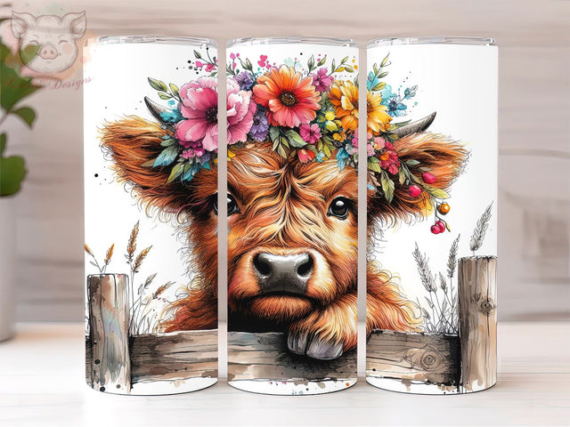 Cute baby Highland Cow 20oz Tumbler Png, Straight & Tapered Tumbler Png, Cute Floral Animal Tumbler Png, Digital Download PNG Sublimation Lara' s Designs 