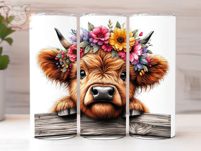 Cute baby Highland Cow 20oz Tumbler Png, Straight & Tapered Tumbler Png, Cute Floral Animal Tumbler Png, Digital Download PNG Sublimation Lara' s Designs 