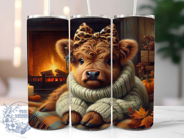 Cute Baby Highland Cow Fall Tumbler, Fall Cow Wrap, 20oz Tumbler Sublimation, Cute Farm Animal Design, Autumn Harvest Sublimation, Rustic Country Tumbler, Cozy Fall Wrap Sublimation ToriDesigns 