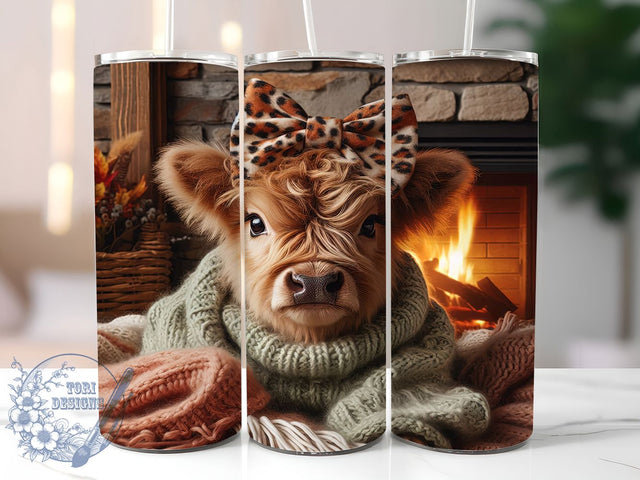 Cute Baby Highland Cow Fall Tumbler, Fall Cow Wrap, 20oz Tumbler Sublimation, Cute Farm Animal Design, Autumn Harvest Sublimation, Rustic Country Tumbler, Cozy Fall Wrap Sublimation ToriDesigns 