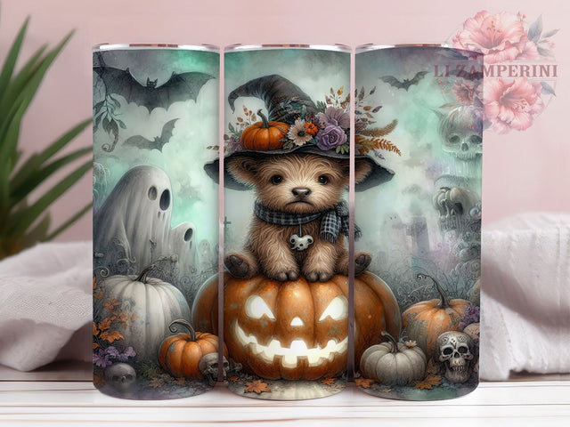 Cute Baby Highland Cow Halloween Tumbler, Halloween Cow Cup Wrap, 20Oz Sublimation Design, Autumn Farm Animal Drinkware, Spooky Cow Coffee Cup, Highland Calf Halloween Tumbler, Festive Farm Mug Sublimation Li Zamperini 