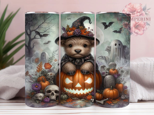 Cute Baby Highland Cow Halloween Tumbler, Halloween Cow Cup Wrap, 20Oz Sublimation Design, Autumn Farm Animal Drinkware, Spooky Cow Coffee Cup, Highland Calf Halloween Tumbler, Festive Farm Mug Sublimation Li Zamperini 
