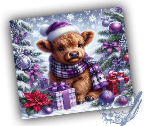 Cute Baby Highland Cow Purple Christmas 20oz Skinny Tumbler PNG, Highland Cow Tumbler Wrap, Sublimation Design, Straight & Tapered Tumbler Wrap, Instant Digital Download Sublimation ToriDesigns 