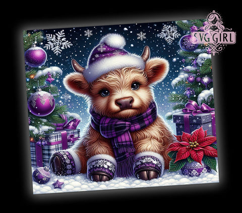 Cute Baby Highland Cow Purple Christmas 20oz Tumbler Wrap Sublimation Design, Straight Tapered Tumbler Wrap, Highland Cow Tumbler Png, Instant Digital Download Sublimation SvggirlplusArt 
