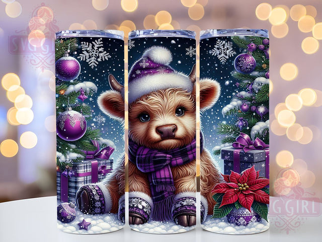 Cute Baby Highland Cow Purple Christmas 20oz Tumbler Wrap Sublimation Design, Straight Tapered Tumbler Wrap, Highland Cow Tumbler Png, Instant Digital Download Sublimation SvggirlplusArt 