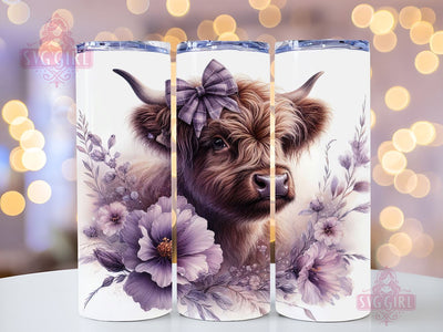 Cute Baby Highland Cow Purple Floral 20oz Tumbler Wrap Sublimation Design, Straight Tapered Tumbler Wrap, Highland Cow Tumbler Png, Instant Digital Download Sublimation SvggirlplusArt 