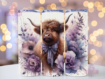 Cute Baby Highland Cow Purple Floral 20oz Tumbler Wrap Sublimation Design, Straight Tapered Tumbler Wrap, Highland Cow Tumbler Png, Instant Digital Download Sublimation SvggirlplusArt 