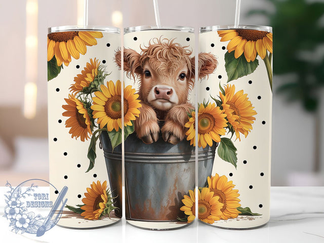 Cute Baby Highland Cow Tumbler, Cow in Bucket Tumbler, Stylish 20oz Wrap, Sublimation Design, Trendy Gift Idea, Rustic Cow Wrap, Cute Highland Tumbler Sublimation ToriDesigns 