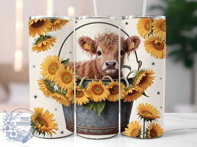 Cute Baby Highland Cow Tumbler, Cow in Bucket Tumbler, Stylish 20oz Wrap, Sublimation Design, Trendy Gift Idea, Rustic Cow Wrap, Cute Highland Tumbler Sublimation ToriDesigns 