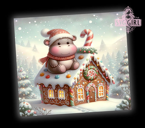 Cute Baby Hippo Tumbler, Christmas Gingerbread House, 20oz Tumbler, Hippo PNG Design, Sublimation Tumbler, Holiday Drinkware, Christmas Gift, Adorable Hippo Mug Sublimation SvggirlplusArt 