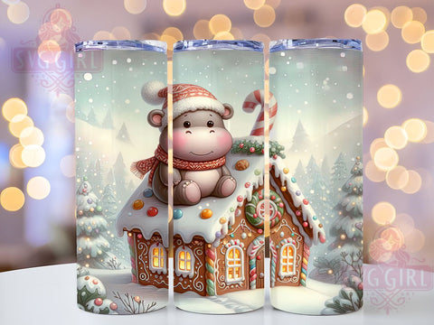 Cute Baby Hippo Tumbler, Christmas Gingerbread House, 20oz Tumbler, Hippo PNG Design, Sublimation Tumbler, Holiday Drinkware, Christmas Gift, Adorable Hippo Mug Sublimation SvggirlplusArt 