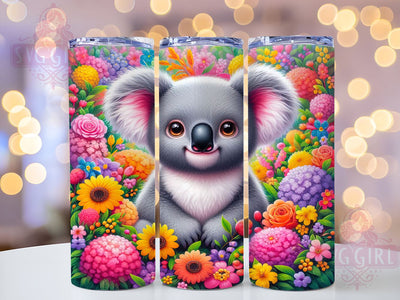 Cute Baby Koala Floral Tumbler Wrap, Baby Koala Tumbler, Floral Design, 20oz Wrap, Sublimation Design, Cute Drinkware, Animal Lover Gift, Spring Tumbler Sublimation SvggirlplusArt 