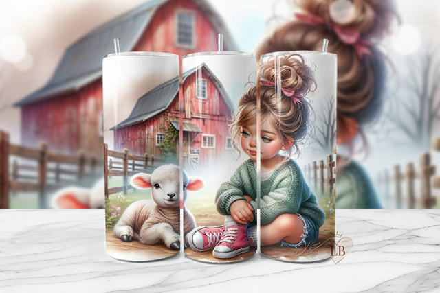 Cute Baby Lamb Farm Tumbler Wrap PNG Sublimation BijouBay 