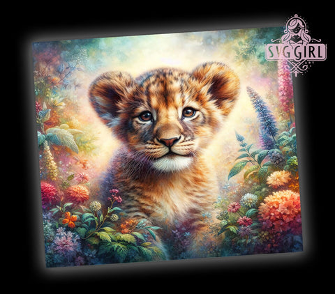 Cute Baby Lion Tumbler Wrap, Sublimation Design, Animal Tumbler, Kids Drinkware, Nursery Decor, Lion Gift Sublimation SvggirlplusArt 