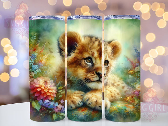 Cute Baby Lion Tumbler Wrap, Sublimation Design, Animal Tumbler, Kids Drinkware, Nursery Decor, Lion Gift Sublimation SvggirlplusArt 