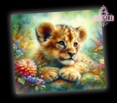 Cute Baby Lion Tumbler Wrap, Sublimation Design, Animal Tumbler, Kids Drinkware, Nursery Decor, Lion Gift Sublimation SvggirlplusArt 