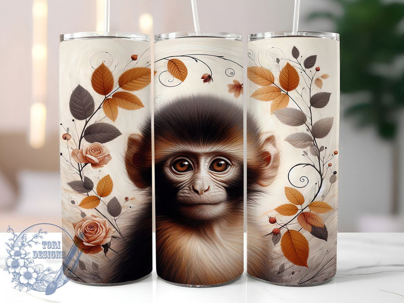 Cute Baby Monkey Autumn Fall Tumbler, Cute Animal Mug, Fall Autumn Wrap ...