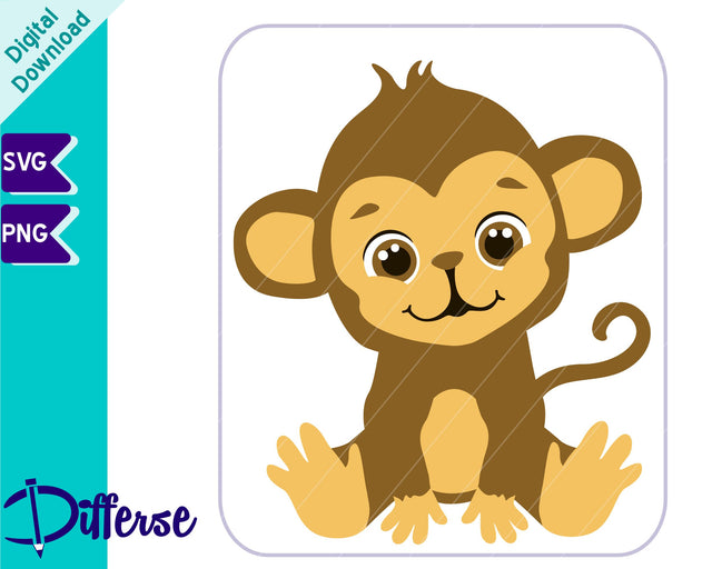Cute Baby Monkey SVG | Baby Animal SVG Differse 