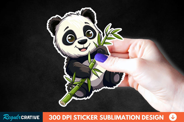 Cute Baby Panda Bamboo Sticker Clipart Sublimation Regulrcrative 
