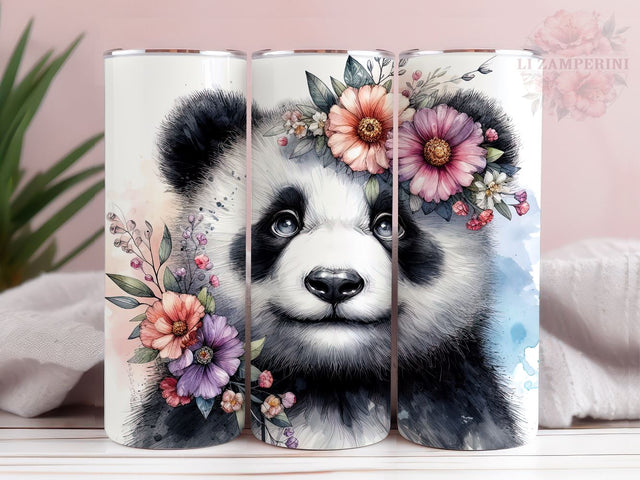 Cute Baby Panda Floral 20oz Tumbler Wrap PNG, Straight & Tapered Tumbler Wrap, Panda Bear Tumbler Png, Instant Digital Download Sublimation Li Zamperini 