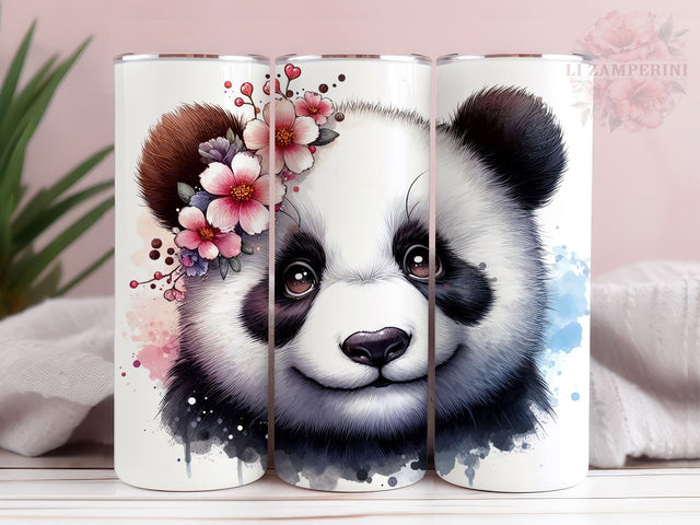 Cute Baby Panda Floral 20oz Tumbler Wrap PNG, Straight & Tapered Tumbler Wrap, Panda Bear Tumbler Png, Instant Digital Download Sublimation Li Zamperini 