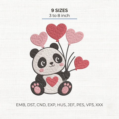 Cute Baby Panda Hearts Embroidery Design – Valentine Panda Heart Balloons Machine Embroidery File Embroidery/Applique DESIGNS PatternFeed8 