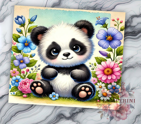 Cute Baby Panda Pastel Floral Tumbler Wrap, Pastel Floral Tumbler, 20oz Tumbler Wrap, Panda Sublimation, Floral Drinkware, Cute Tumbler Design, Baby Animal Tumbler Sublimation Li Zamperini 