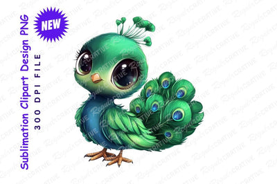 Cute baby peacock cartoon illustration clipart png Sublimation Regulrcrative 