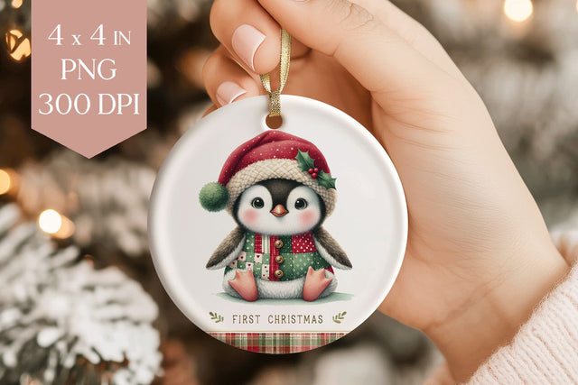 Cute Baby Penguin Christmas Ornament PNG Graphic Sublimation BijouBay 