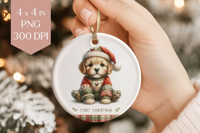 Cute Baby Puppy Christmas Ornament Sublimation PNG Sublimation BijouBay 