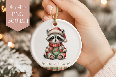 Cute Baby Raccoon Christmas Ornament Sublimation PNG Sublimation BijouBay 