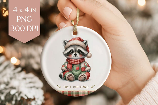 Cute Baby Raccoon Christmas Ornament Sublimation PNG Sublimation BijouBay 