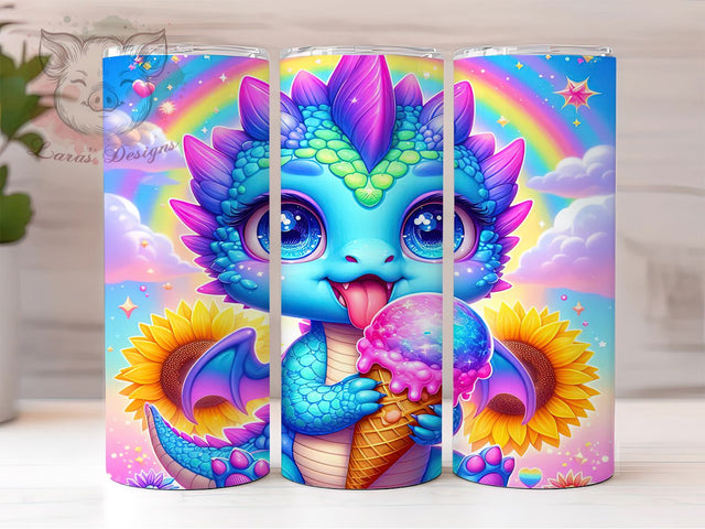 Cute Baby Rainbow Dragon Tumbler, Fantasy Rainbow Wrap, Cute Dragon Sublimation, 20oz Magical Tumbler, Whimsical Creature Design, Rainbow Dragon Drinkware, Mythical Tumbler Wrap Sublimation Lara' s Designs 