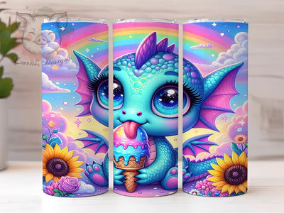 Cute Baby Rainbow Dragon Tumbler, Fantasy Rainbow Wrap, Cute Dragon Sublimation, 20oz Magical Tumbler, Whimsical Creature Design, Rainbow Dragon Drinkware, Mythical Tumbler Wrap Sublimation Lara' s Designs 