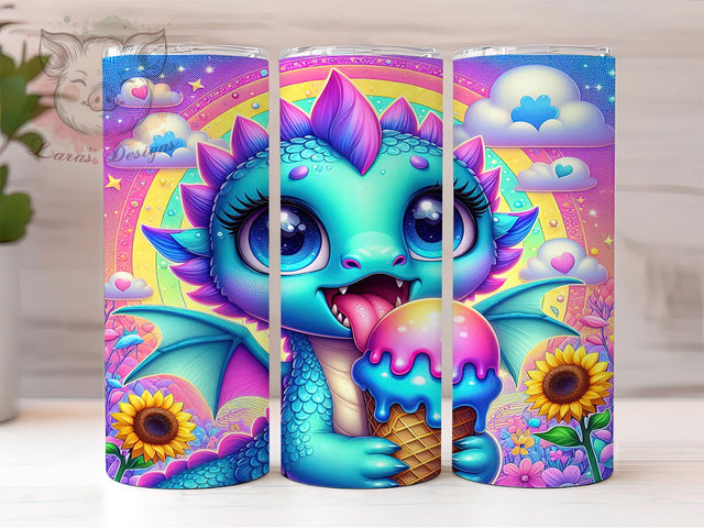 Cute Baby Rainbow Dragon Tumbler, Fantasy Rainbow Wrap, Cute Dragon Sublimation, 20oz Magical Tumbler, Whimsical Creature Design, Rainbow Dragon Drinkware, Mythical Tumbler Wrap Sublimation Lara' s Designs 